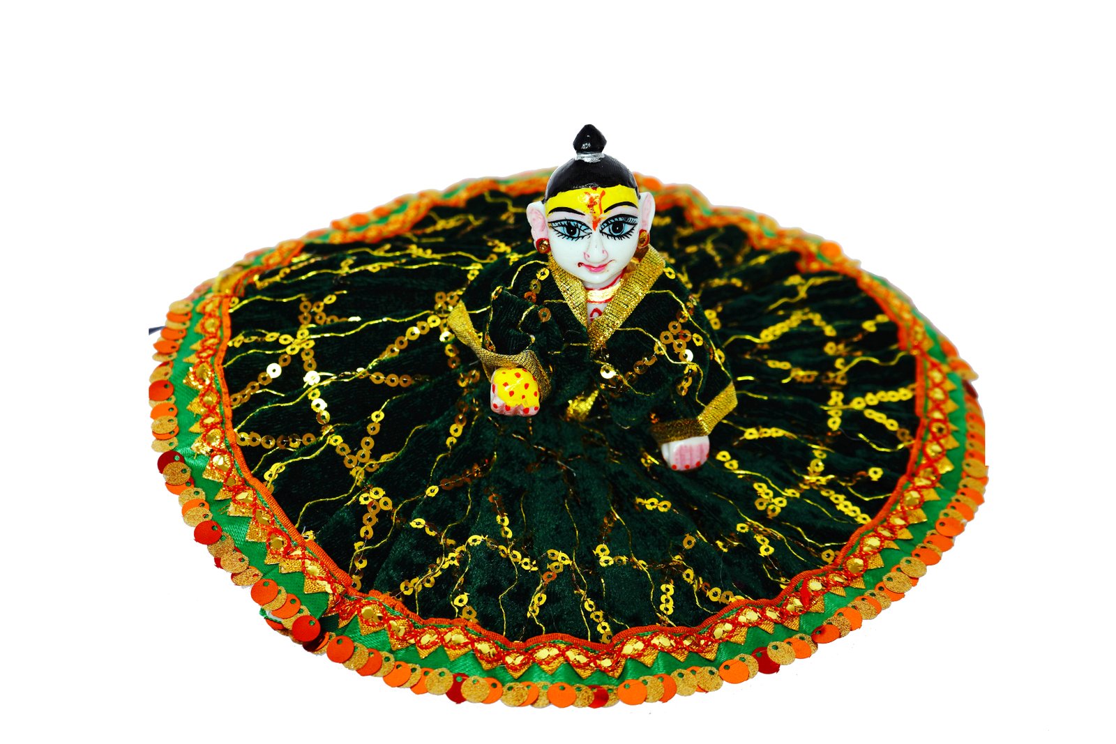 Royal Green Laddu Gopal Dress with Golden Sequin Work